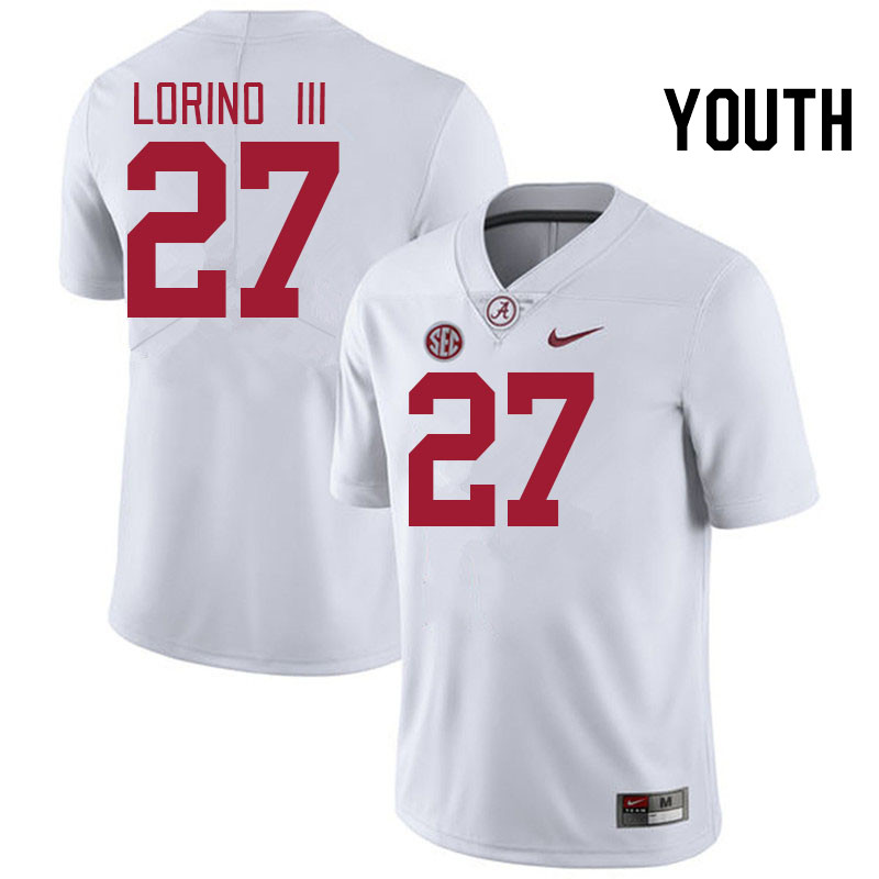 Youth #27 Michael Lorino III Alabama Crimson Tide College Football Jerseys Stitched-White